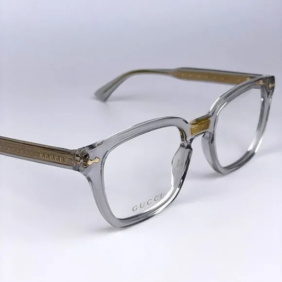 NEW Gucci GG0184O 005 Unisex Square Gray Clear Gold Eyeglasses